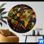 Aluminiumbild Gebürstet Die Weltkarte Der Gewuerze Rund Produktvorschau mit dem Bild Die Weltkarte der Gewürze im Format Rund.