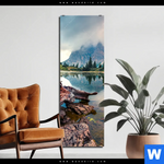 Aluminiumbild Gebürstet Dramatischer Morgenblick Am See Schmal Produktvorschau mit dem Bild Dramatischer Morgenblick am See im Format Schmal.