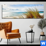 Aluminiumbild Gebürstet Duenenlandschaft Mit Meerblick Panorama Produktvorschau mit dem Bild Dünenlandschaft mit Meerblick im Format Panorama.