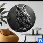 Aluminiumbild Gebürstet Duestere Eleganz Der Eule Rund Produktvorschau mit dem Bild Düstere Eleganz der Eule im Format Rund.