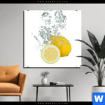 Aluminiumbild Gebürstet Ein Spritzer Zitrone Quadrat Produktvorschau mit dem Bild Ein Spritzer Zitrone im Format Quadrat.
