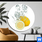 Aluminiumbild Gebürstet Ein Spritzer Zitrone Rund Produktvorschau mit dem Bild Ein Spritzer Zitrone im Format Rund.