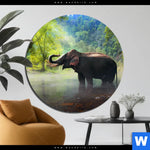 Aluminiumbild Gebürstet Elefant Im Wasser Rund Produktvorschau mit dem Bild Elefant im Wasser im Format Rund.