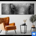 Aluminiumbild Gebürstet Elefant Schwarzweiss Panorama Produktvorschau mit dem Bild Elefant Schwarzweiß im Format Panorama.