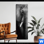 Aluminiumbild Gebürstet Elefant Schwarzweiss Schmal Produktvorschau mit dem Bild Elefant Schwarzweiß im Format Schmal.