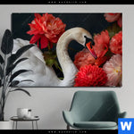 Aluminiumbild Gebürstet Eleganter Schwan Mit Blumen Querformat Produktvorschau mit dem Bild Eleganter Schwan mit Blumen im Format Querformat.