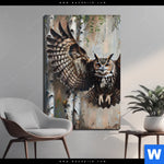 Aluminiumbild Gebürstet Eule Im Birkenwald Hochformat Produktvorschau mit dem Bild Eule im Birkenwald im Format Hochformat.