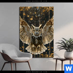 Aluminiumbild Gebürstet Eule Inmitten Goldener Blaetter Hochformat Produktvorschau mit dem Bild Eule inmitten goldener Blätter im Format Hochformat.