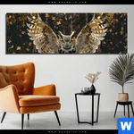Aluminiumbild Gebürstet Eule Inmitten Goldener Blaetter Panorama Produktvorschau mit dem Bild Eule inmitten goldener Blätter im Format Panorama.