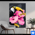 Aluminiumbild Gebürstet Exotischer Tukan Mit Blueten Hochformat Produktvorschau mit dem Bild Exotischer Tukan mit Blüten im Format Hochformat.