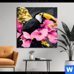 Aluminiumbild Gebürstet Exotischer Tukan Mit Blueten Quadrat Produktvorschau mit dem Bild Exotischer Tukan mit Blüten im Format Quadrat.