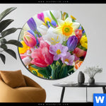 Aluminiumbild Gebürstet Farbenfrohe Fruehlingsblueten Rund Produktvorschau mit dem Bild Farbenfrohe Frühlingsblüten im Format Rund.