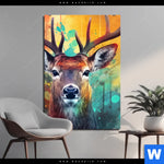 Aluminiumbild Gebürstet Farbenfrohes Hirschportraet Hochformat Produktvorschau mit dem Bild Farbenfrohes Hirschporträt im Format Hochformat.