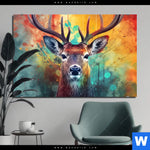 Aluminiumbild Gebürstet Farbenfrohes Hirschportraet Querformat Produktvorschau mit dem Bild Farbenfrohes Hirschporträt im Format Querformat.