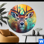 Aluminiumbild Gebürstet Farbenfrohes Hirschportraet Rund Produktvorschau mit dem Bild Farbenfrohes Hirschporträt im Format Rund.