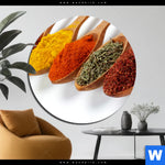 Aluminiumbild Gebürstet Farbige Gewuerze Auf Holzloeffel Rund Produktvorschau mit dem Bild Farbige Gewürze auf Holzlöffel im Format Rund.