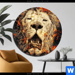 Aluminiumbild Gebürstet Feuer Loewe Rund Produktvorschau mit dem Bild Feuer Löwe im Format Rund.