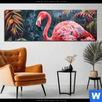 Aluminiumbild Gebürstet Flamingo Dschungel Eleganz Panorama Produktvorschau mit dem Bild Flamingo - Dschungel Eleganz im Format Panorama.