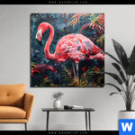 Aluminiumbild Gebürstet Flamingo Dschungel Eleganz Quadrat Produktvorschau mit dem Bild Flamingo - Dschungel Eleganz im Format Quadrat.