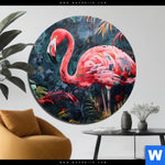 Aluminiumbild Gebürstet Flamingo Dschungel Eleganz Rund Produktvorschau mit dem Bild Flamingo - Dschungel Eleganz im Format Rund.