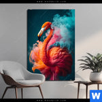 Aluminiumbild Gebürstet Flamingo In Bunter Rauchwolke Hochformat Produktvorschau mit dem Bild Flamingo in bunter Rauchwolke im Format Hochformat.