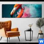 Aluminiumbild Gebürstet Flamingo In Bunter Rauchwolke Panorama Produktvorschau mit dem Bild Flamingo in bunter Rauchwolke im Format Panorama.