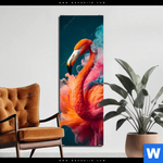 Aluminiumbild Gebürstet Flamingo In Bunter Rauchwolke Schmal Produktvorschau mit dem Bild Flamingo in bunter Rauchwolke im Format Schmal.