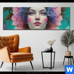 Aluminiumbild Gebürstet Florales Frauenportraet Miona Panorama Produktvorschau mit dem Bild Florales Frauenporträt - Miona im Format Panorama.