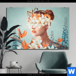 Aluminiumbild Gebürstet Florales Frauenportraet Viola Querformat Produktvorschau mit dem Bild Florales Frauenporträt - Viola im Format Querformat.