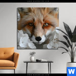 Aluminiumbild Gebürstet Friedlicher Fuchs Und Blumen Quadrat Produktvorschau mit dem Bild Friedlicher Fuchs und Blumen im Format Quadrat.