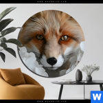 Aluminiumbild Gebürstet Friedlicher Fuchs Und Blumen Rund Produktvorschau mit dem Bild Friedlicher Fuchs und Blumen im Format Rund.