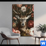 Aluminiumbild Gebürstet Friedlicher Hirsch Und Blueten Hochformat Produktvorschau mit dem Bild Friedlicher Hirsch und Blüten im Format Hochformat.