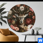 Aluminiumbild Gebürstet Friedlicher Hirsch Und Blueten Rund Produktvorschau mit dem Bild Friedlicher Hirsch und Blüten im Format Rund.
