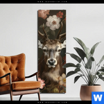 Aluminiumbild Gebürstet Friedlicher Hirsch Und Blueten Schmal Produktvorschau mit dem Bild Friedlicher Hirsch und Blüten im Format Schmal.