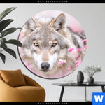 Aluminiumbild Gebürstet Friedlicher Wolf Rund Produktvorschau mit dem Bild Friedlicher Wolf im Format Rund.