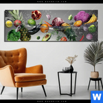 Aluminiumbild Gebürstet Frische Gemuese Explosion Panorama Produktvorschau mit dem Bild Frische Gemüse-Explosion im Format Panorama.