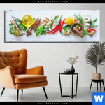 Aluminiumbild Gebürstet Frische Kraeuter Gewuerze Panorama Produktvorschau mit dem Bild Frische Kräuter & Gewürze im Format Panorama.
