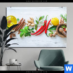 Aluminiumbild Gebürstet Frische Kraeuter Gewuerze Querformat Produktvorschau mit dem Bild Frische Kräuter & Gewürze im Format Querformat.