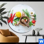 Aluminiumbild Gebürstet Frische Kraeuter Gewuerze Rund Produktvorschau mit dem Bild Frische Kräuter & Gewürze im Format Rund.