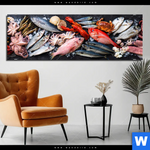 Aluminiumbild Gebürstet Frischer Fisch Und Meeresfruechte Panorama Produktvorschau mit dem Bild Frischer Fisch und Meeresfrüchte im Format Panorama.