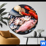 Aluminiumbild Gebürstet Frischer Fisch Und Meeresfruechte Rund Produktvorschau mit dem Bild Frischer Fisch und Meeresfrüchte im Format Rund.