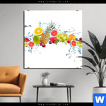 Aluminiumbild Gebürstet Fruechte In Spritzwasser Quadrat Produktvorschau mit dem Bild Früchte in Spritzwasser im Format Quadrat.