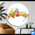 Aluminiumbild Gebürstet Fruechte In Spritzwasser Rund Produktvorschau mit dem Bild Früchte in Spritzwasser im Format Rund.