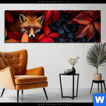 Aluminiumbild Gebürstet Fuchs Im Herbstlaub Panorama Produktvorschau mit dem Bild Fuchs im Herbstlaub im Format Panorama.