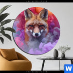 Aluminiumbild Gebürstet Fuchs In Farbnebel Rund Produktvorschau mit dem Bild Fuchs in Farbnebel im Format Rund.