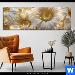Aluminiumbild Gebürstet Funkelnde Blumen In Gold Panorama Produktvorschau mit dem Bild Funkelnde Blumen in Gold im Format Panorama.