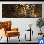 Aluminiumbild Gebürstet Geheimnisvoller Leopard Panorama Produktvorschau mit dem Bild Geheimnisvoller Leopard im Format Panorama.