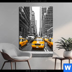 Aluminiumbild Gebürstet Gelbe Taxis New York Hochformat Produktvorschau mit dem Bild Gelbe Taxis New York im Format Hochformat.