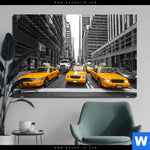 Aluminiumbild Gebürstet Gelbe Taxis New York Querformat Produktvorschau mit dem Bild Gelbe Taxis New York im Format Querformat.
