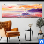 Aluminiumbild Gebürstet Gemaelde Mit Boot Im Sonnenuntergang Panorama Produktvorschau mit dem Bild Gemälde mit Boot im Sonnenuntergang im Format Panorama.